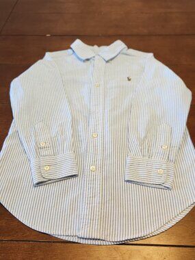 Ralph Lauren Polo Boys Blue Striped Collared Dress Shirt Size 5T